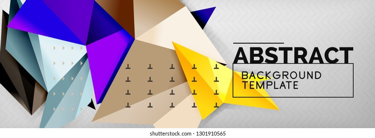 Mosaic triangular 3d shapes composition, geometric modern background. Triangles and polygons design. Vector bright poster