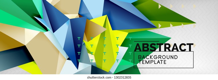 Mosaic triangular 3d shapes composition, geometric modern background. Triangles and polygons design. Vector bright poster