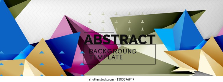 Mosaic triangular 3d shapes composition, geometric modern background. Triangles and polygons design. Vector bright poster