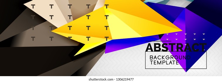 Mosaic triangular 3d shapes composition, geometric modern background. Triangles and polygons design. Vector bright poster