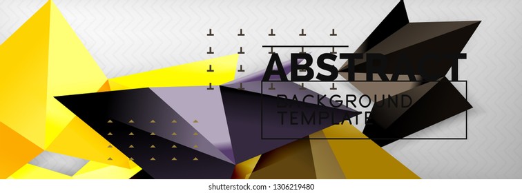 Mosaic triangular 3d shapes composition, geometric modern background. Triangles and polygons design. Vector bright poster