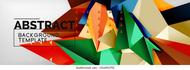 Mosaic triangular 3d shapes composition, geometric modern background. Triangles and polygons design. Vector bright poster