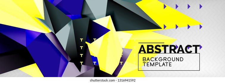 Mosaic triangular 3d shapes composition, geometric modern background. Triangles and polygons design. Vector bright poster