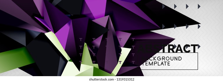 Mosaic triangular 3d shapes composition, geometric modern background. Triangles and polygons design. Vector bright poster