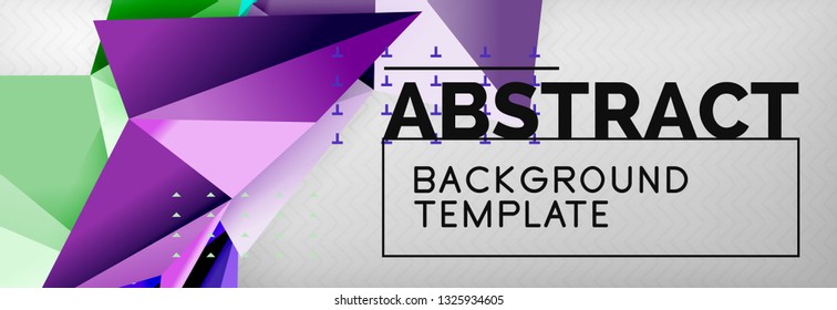 Mosaic triangular 3d shapes composition, geometric modern background. Triangles and polygons design. Vector bright poster