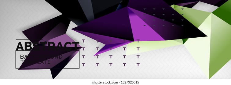 Mosaic triangular 3d shapes composition, geometric modern background. Triangles and polygons design. Vector bright poster