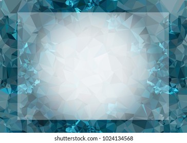 Mosaic triangular horizontal  background with blurred white blank space for text. Vector clip art.