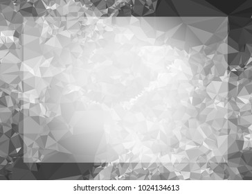 Mosaic triangular horizontal  background with blurred white blank space for text. Vector clip art.