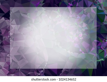 Mosaic triangular horizontal  background with blurred white blank space for text. Vector clip art.