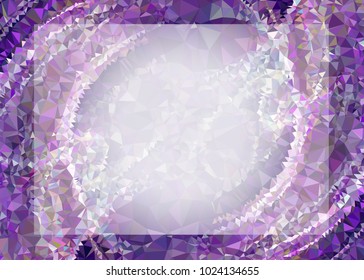 Mosaic triangular horizontal  background with blurred white blank space for text. Vector clip art.