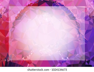 Mosaic triangular horizontal  background with blurred white blank space for text. Vector clip art.