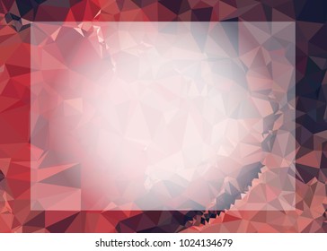 Mosaic triangular horizontal  background with blurred white blank space for text. Vector clip art.