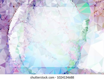 Mosaic triangular horizontal  background with blurred white blank space for text. Vector clip art.