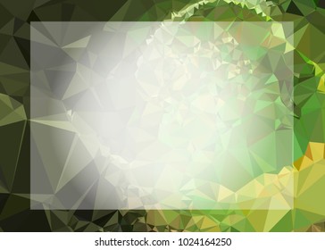Mosaic triangular horizontal  background with blurred white blank space for text. Vector clip art.