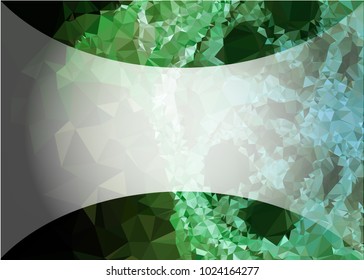 Mosaic triangular horizontal  background with blurred white blank space for text. Vector clip art.