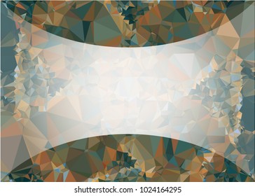Mosaic triangular horizontal  background with blurred white blank space for text. Vector clip art.