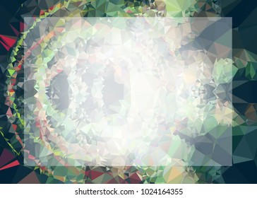 Mosaic triangular horizontal  background with blurred white blank space for text. Vector clip art.