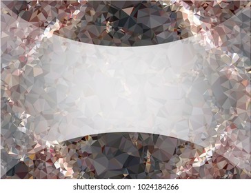 Mosaic triangular horizontal  background with blurred white blank space for text. Vector clip art.