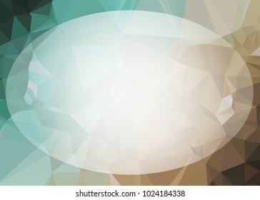 Mosaic triangular horizontal  background with blurred white blank space for text. Vector clip art.