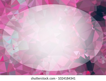 Mosaic triangular horizontal  background with blurred white blank space for text. Vector clip art.