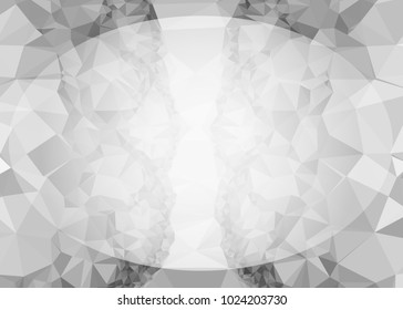 Mosaic triangular horizontal  background with blurred white blank space for text. Vector clip art.