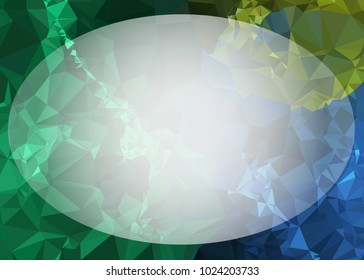 Mosaic triangular horizontal  background with blurred white blank space for text. Vector clip art.