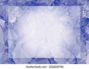 Mosaic triangular horizontal  background with blurred white blank space for text. Vector clip art.