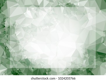 Mosaic triangular horizontal  background with blurred white blank space for text. Vector clip art.