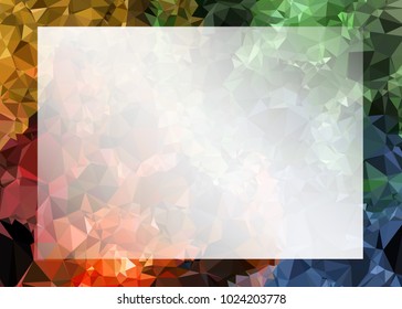 Mosaic triangular horizontal  background with blurred white blank space for text. Vector clip art.