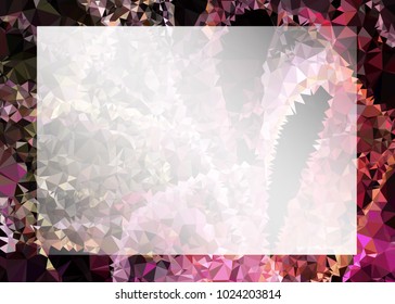 Mosaic triangular horizontal  background with blurred white blank space for text. Vector clip art.