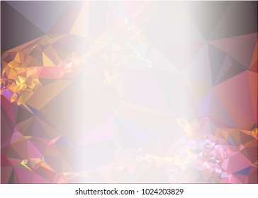 Mosaic triangular horizontal  background with blurred white blank space for text. Vector clip art.