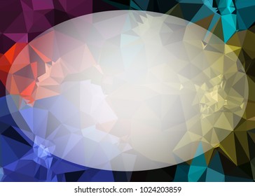 Mosaic triangular horizontal  background with blurred white blank space for text. Vector clip art.