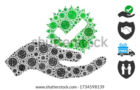 Mosaic true bonus composed of coronavirus icons in different sizes and color hues. Vector pathogen icons are organized into abstract illustration true bonus icon. Some bonus icons are added.