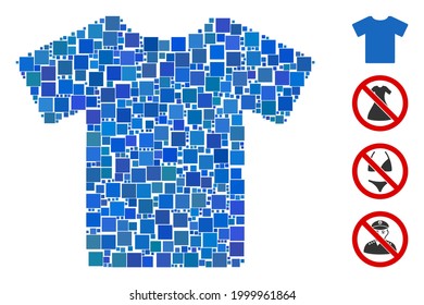 Mosaic T-shirt icon designed from square elements in random sizes and color hues. Vector square elements are arranged into abstract composition T-shirt icon. Bonus icons are added.