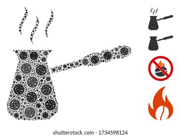Mosaik türkischer Kaffee organisiert aus SARS Virus Icons in verschiedenen Größen und Farbtönen. Vector virale Icons werden in abstrakte Collage Türkisch Kaffee Icon vereint. Einige Bonussymbole werden hinzugefügt.