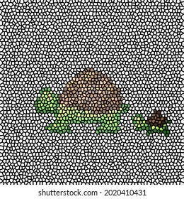 Mosaic turtle. Colored glass. Abstract background.