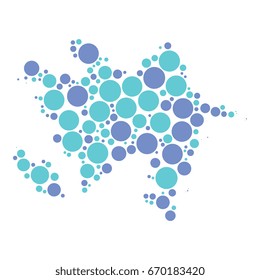 mosaic of two-colored circles of different diameters in the shape of a map of azerbajan isolated on white background