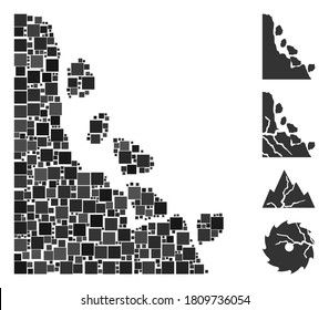 Mosaic Unstable stones icon organized from square items in different sizes and color hues. Vector square items are combined into abstract mosaic unstable stones icon. Bonus pictograms are added.