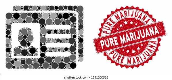 Mosaic user account cards and rubber stamp watermark with Pure Marijuana text. Mosaic vector is designed with user account cards icon and with random spheric spots.