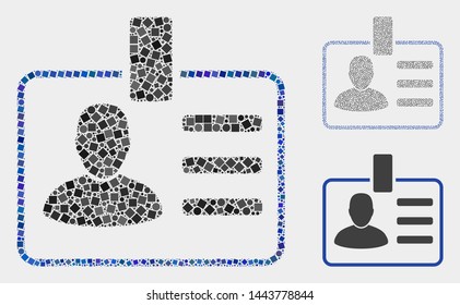 Mosaic User badge icon composed of circle and square elements in variable sizes, positions and proportions. Vector spheric and square elements are combined into abstract mosaic user badge icons.