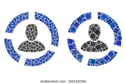 Mosaic User diagram icons composed of spheric and square elements in different sizes, positions and proportions.