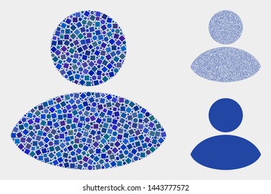 Mosaic User icon constructed from round and square elements in random sizes, positions and proportions. Vector round and square elements are arranged into abstract mosaic user icons.