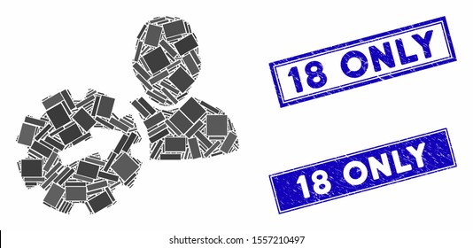 Mosaic user integration API gear pictogram and rectangle watermarks. Flat vector user integration API gear mosaic pictogram of scattered rotated rectangle items.