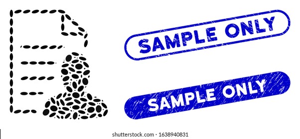 Mosaic user list page and distressed stamp seals with Sample Only phrase. Mosaic vector user list page is composed with scattered oval elements. Sample Only stamp seals use blue color,