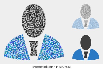 Mosaic User profile icon designed from round and square elements in variable sizes, positions and proportions. Vector round and square elements are combined into abstract puzzle user profile icons.