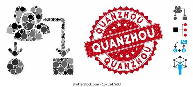 Mosaic user routing scheme icon and rubber stamp watermark with Quanzhou phrase. Mosaic vector is formed with user routing scheme icon and with scattered round items.