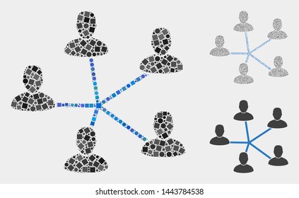 Mosaic Users connection icon organized from circle and square items in different sizes, positions and proportions.