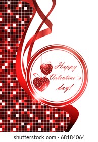Mosaic Valentine`s day red frame with two hearts and copyspace
