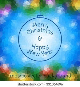 Mosaic vector background texture blue. Merry christmas. Happy new year.