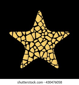 Mosaic vector golden star icon on black background.